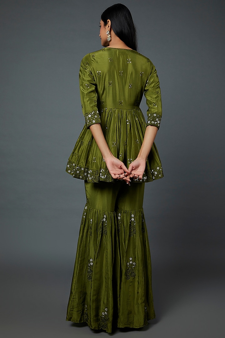 Mehendi Green Satin Silk Gharara Set by Punit Balana at Pernia's Pop Up Shop