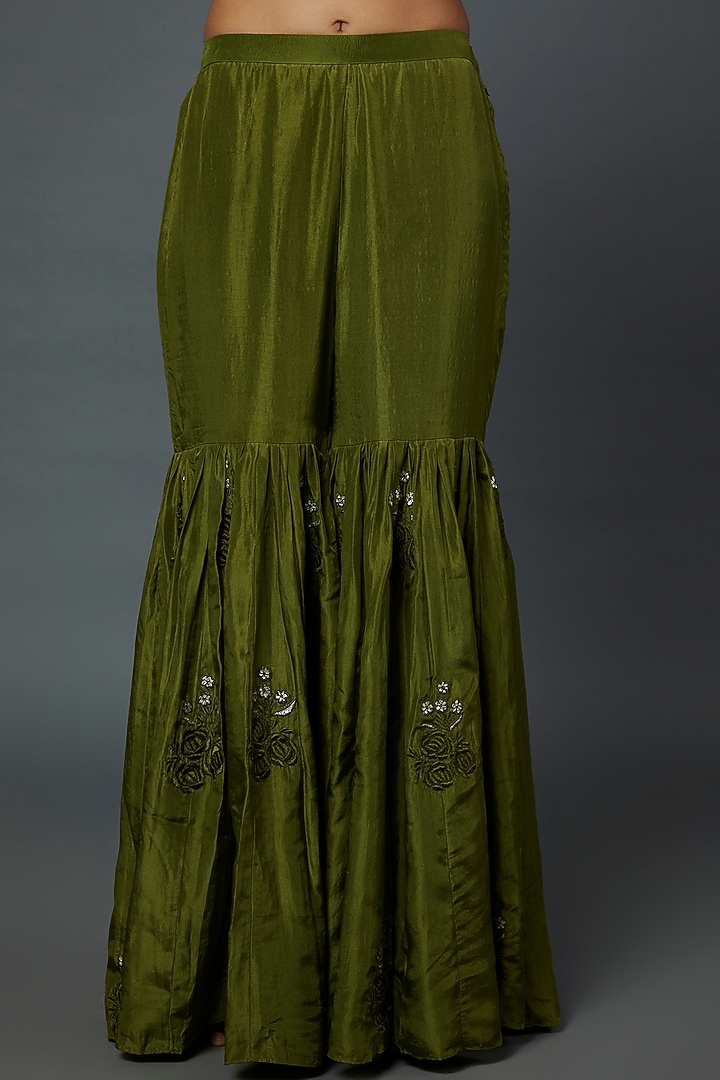 Mehendi Green Satin Silk Gharara Set by Punit Balana at Pernia's Pop Up Shop