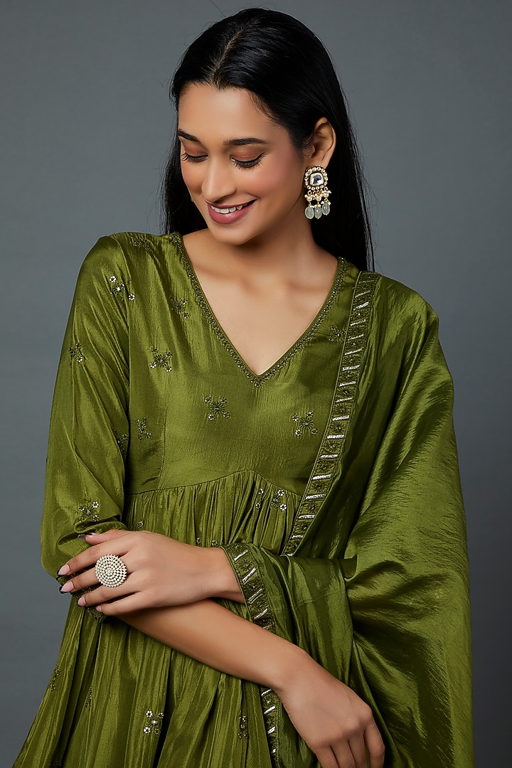 Mehendi Green Satin Silk Gharara Set by Punit Balana at Pernia's Pop Up Shop