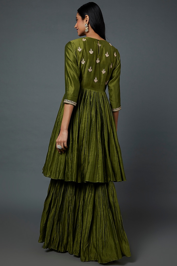 Mehendi Green Satin Silk Gharara Set by Punit Balana at Pernia's Pop Up Shop