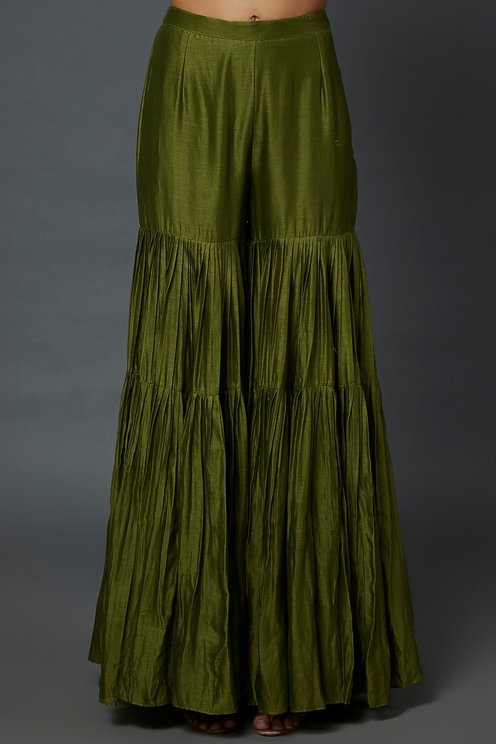 Mehendi Green Satin Silk Gharara Set by Punit Balana at Pernia's Pop Up Shop
