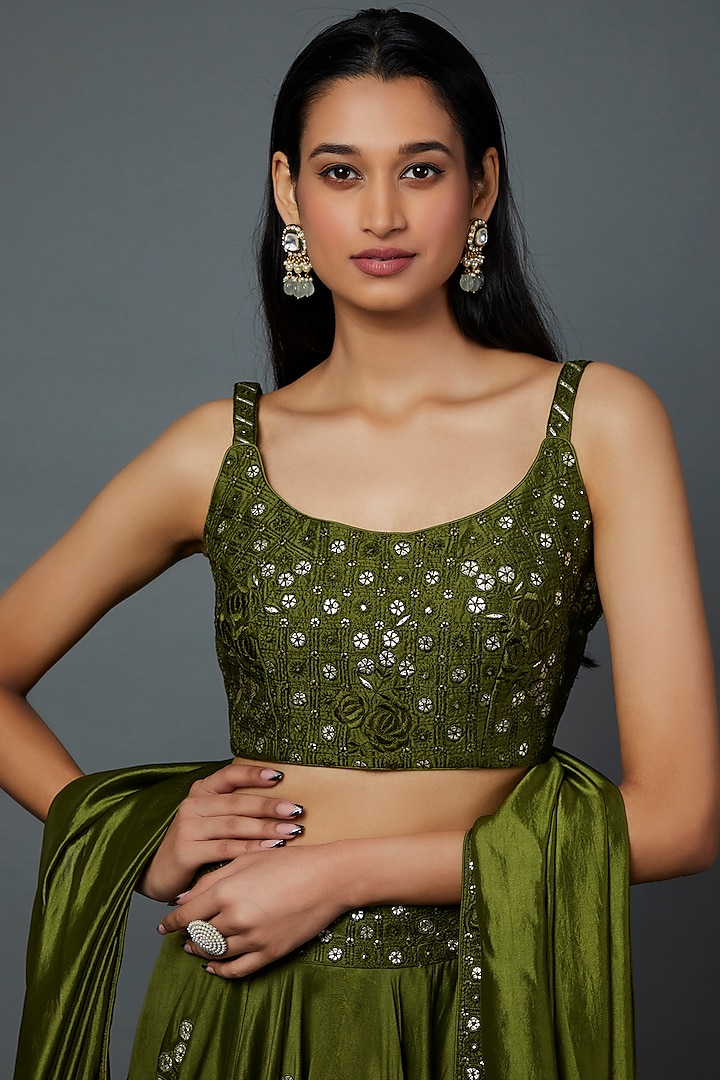 Nice Sequins Satin Silk Green Lehenga Choli