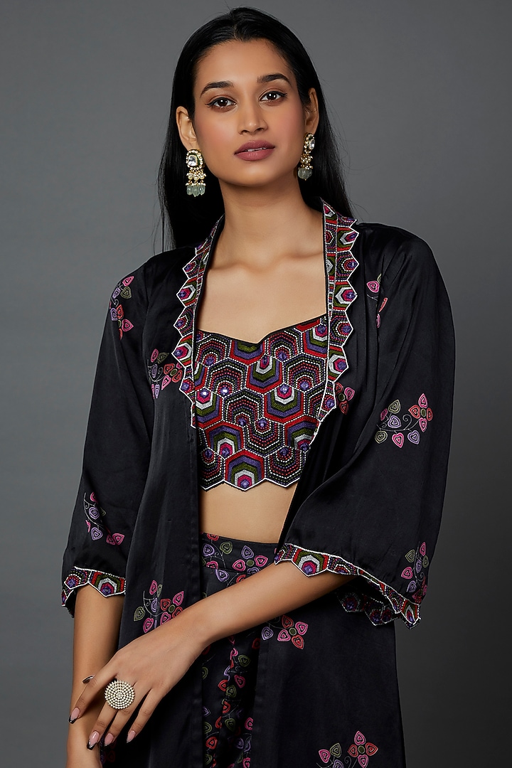 Multi-Coloured Satin Silk Printed Dhoti Set by Punit Balana at Pernia's Pop Up Shop
