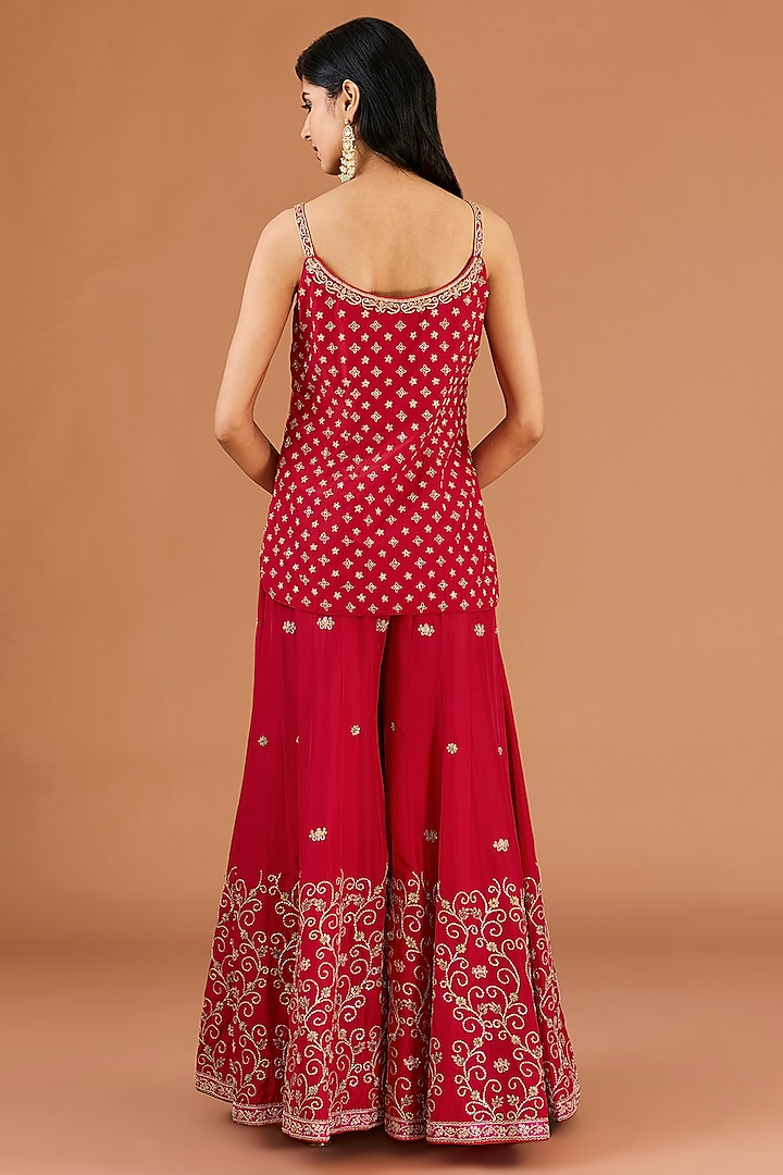 Red Pure Silk Dori & Gota Embroidered Kurta Set by Punit Balana at Pernia's Pop Up Shop
