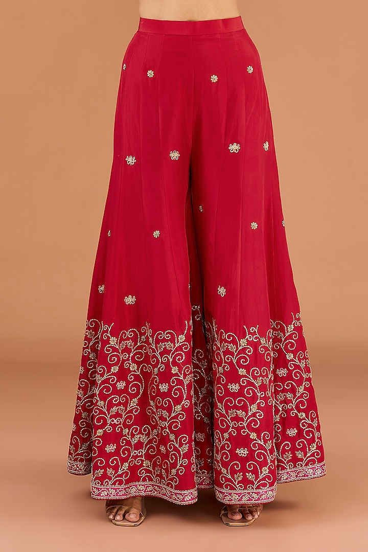 Red Pure Silk Dori & Gota Embroidered Kurta Set by Punit Balana at Pernia's Pop Up Shop