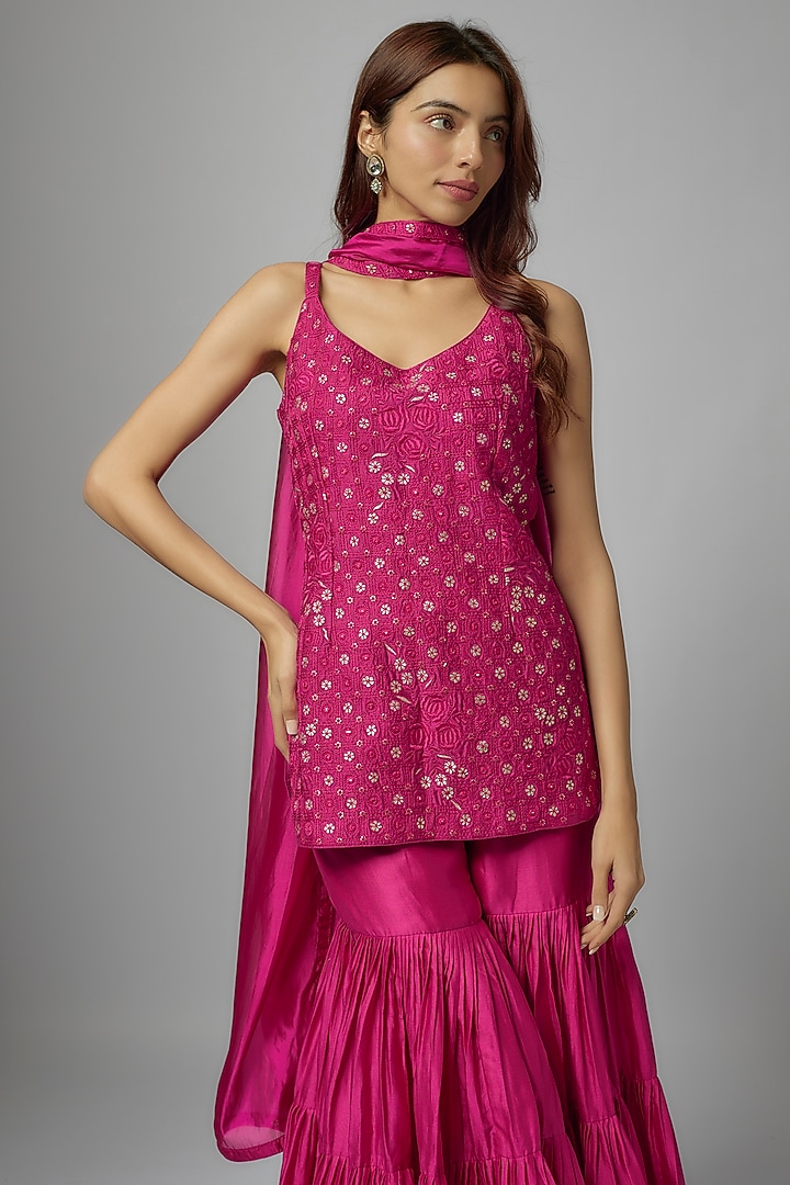 Pink Silk Chanderi Wedding Sharara Set by Punit Balana at Pernia's Pop Up Shop