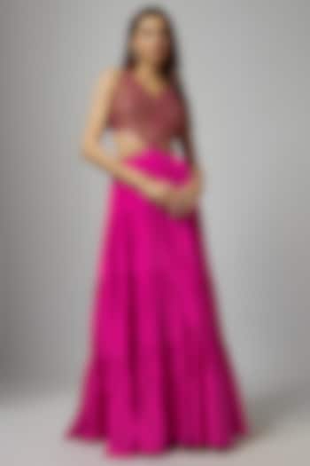 Pink Silk Embroidered Dress by Punit Balana