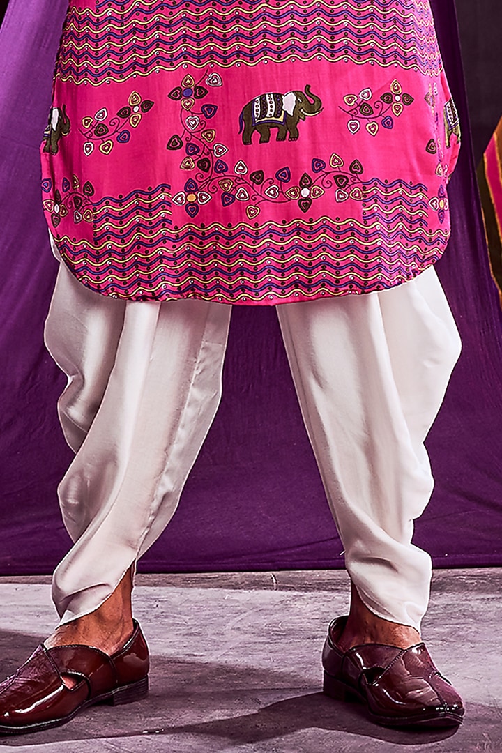 Pink Satin Silk Printed Kurta Set by Punit Balana Men at Pernia's Pop Up Shop
