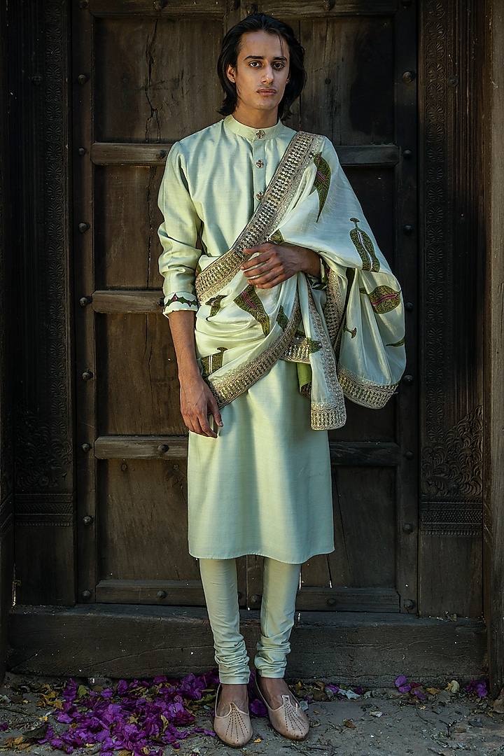 Mint Green Embellished Kurta Set by Punit Balana Men