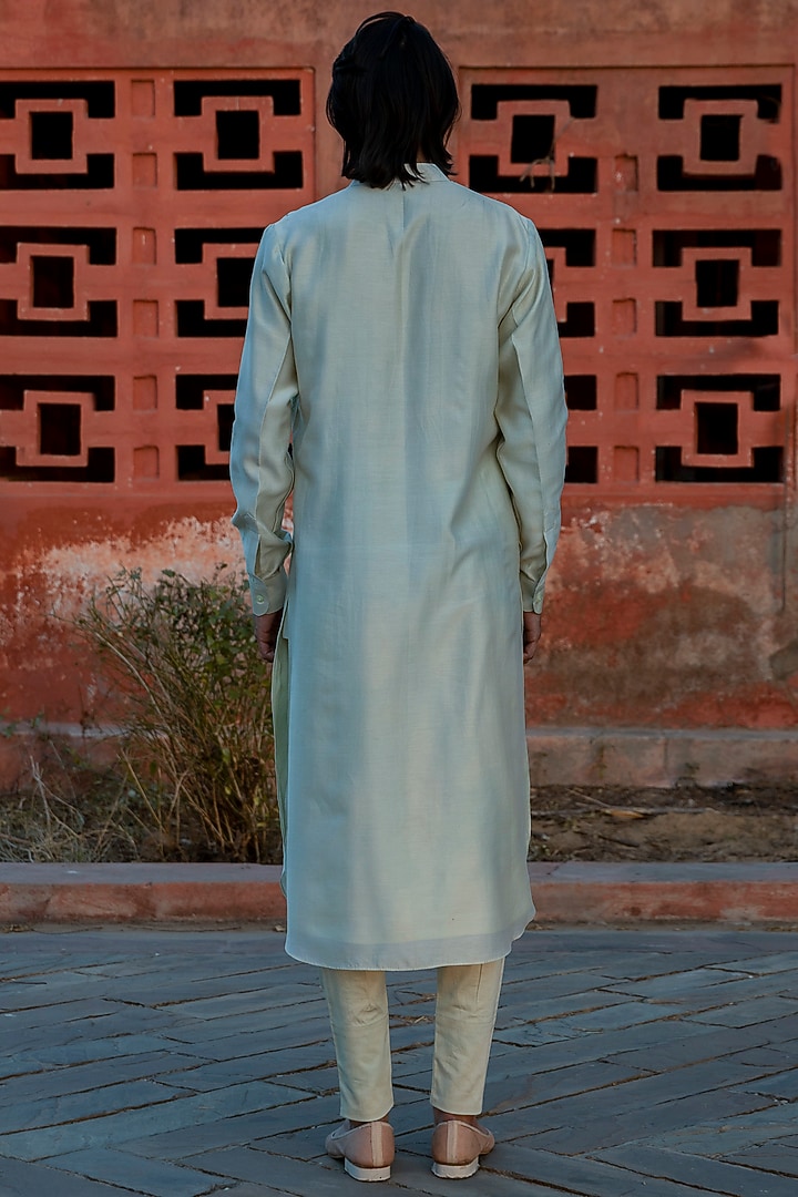 Mint Green Silk Chanderi Embroidered Kurta Set by Punit Balana Men at Pernia's Pop Up Shop