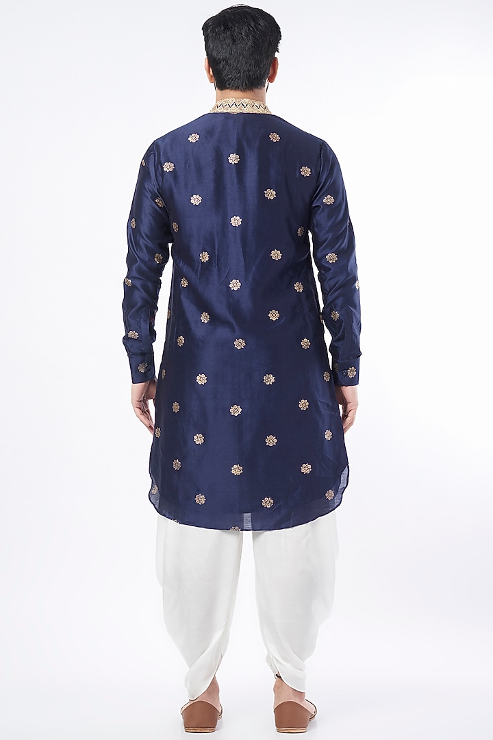 Blue Silk Chanderi Block Printed Kurta Set by Punit Balana Men at Pernia's Pop Up Shop