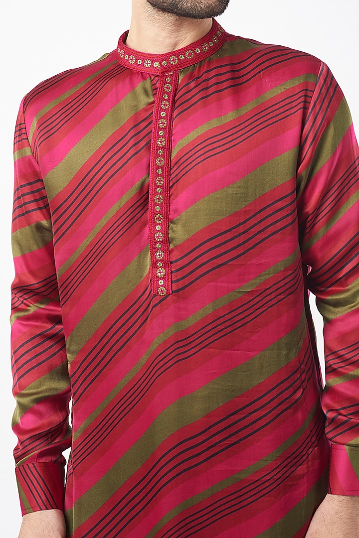 Cherry Red Printed Kurta Set by Punit Balana Men at Pernia's Pop Up Shop