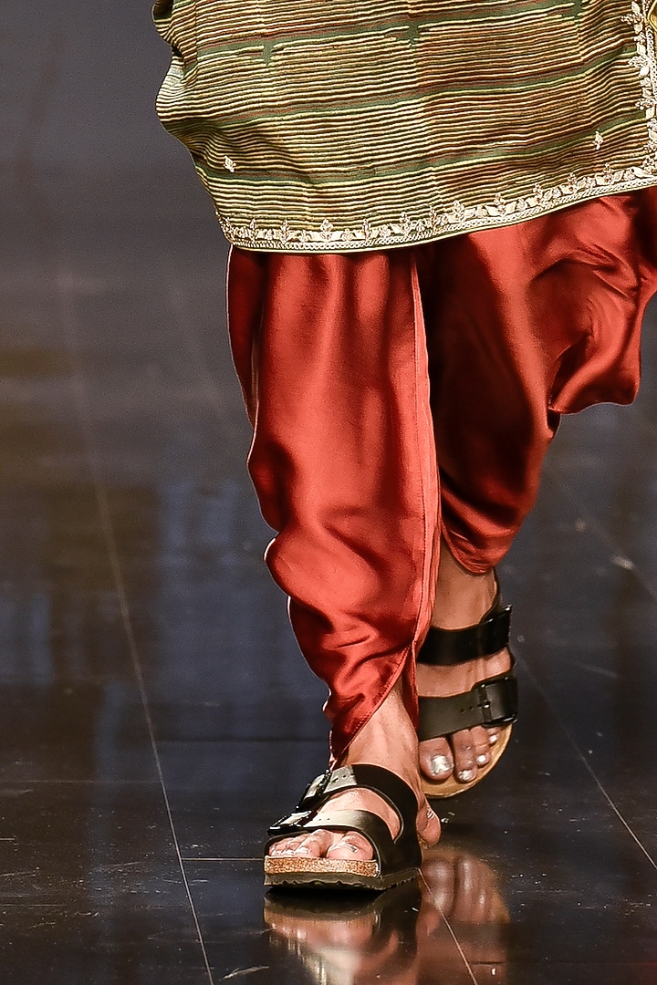 Brick Red Kurta Set Marodi Work by Punit Balana Men at Pernia's Pop Up Shop