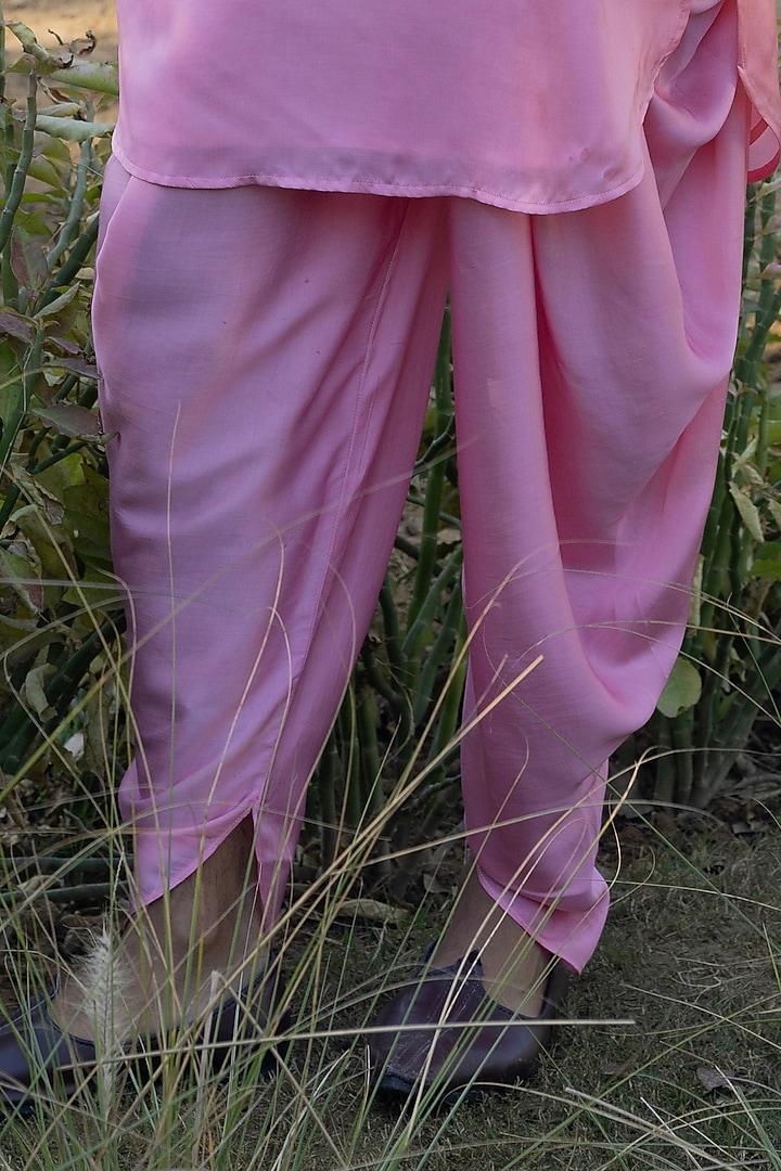 Pink Satin Silk Patch Work Embroidered Kurta Set by Punit Balana Men at Pernia's Pop Up Shop