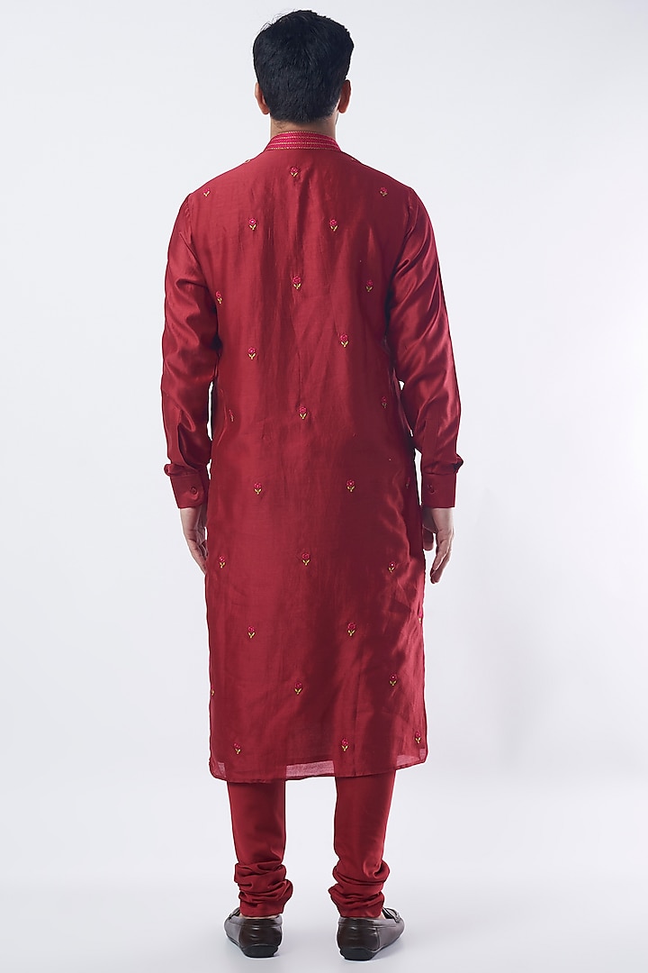Cherry Red Embellished Kurta Set by Punit Balana Men at Pernia's Pop Up Shop