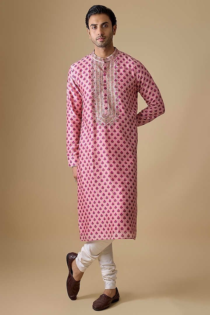 Dusty Pink Satin Silk Kurta Set by Punit Balana Men at Pernia's Pop Up Shop