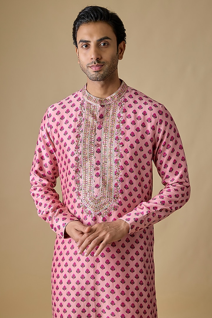 Dusty Pink Satin Silk Kurta Set by Punit Balana Men at Pernia's Pop Up Shop