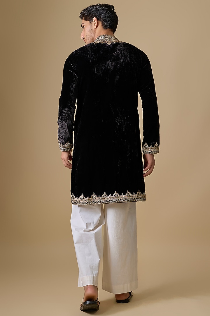 Black Velvet Kurta Set by Punit Balana Men at Pernia's Pop Up Shop