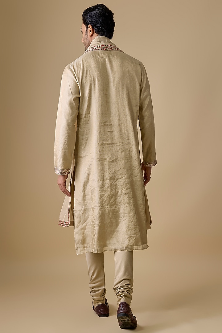 Gold Chanderi Silk Kurta Set by Punit Balana Men at Pernia's Pop Up Shop