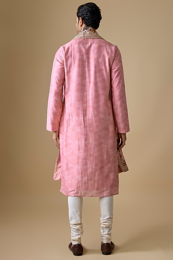 Dusty Pink Chanderi Silk Kurta Set by Punit Balana Men at Pernia's Pop Up Shop