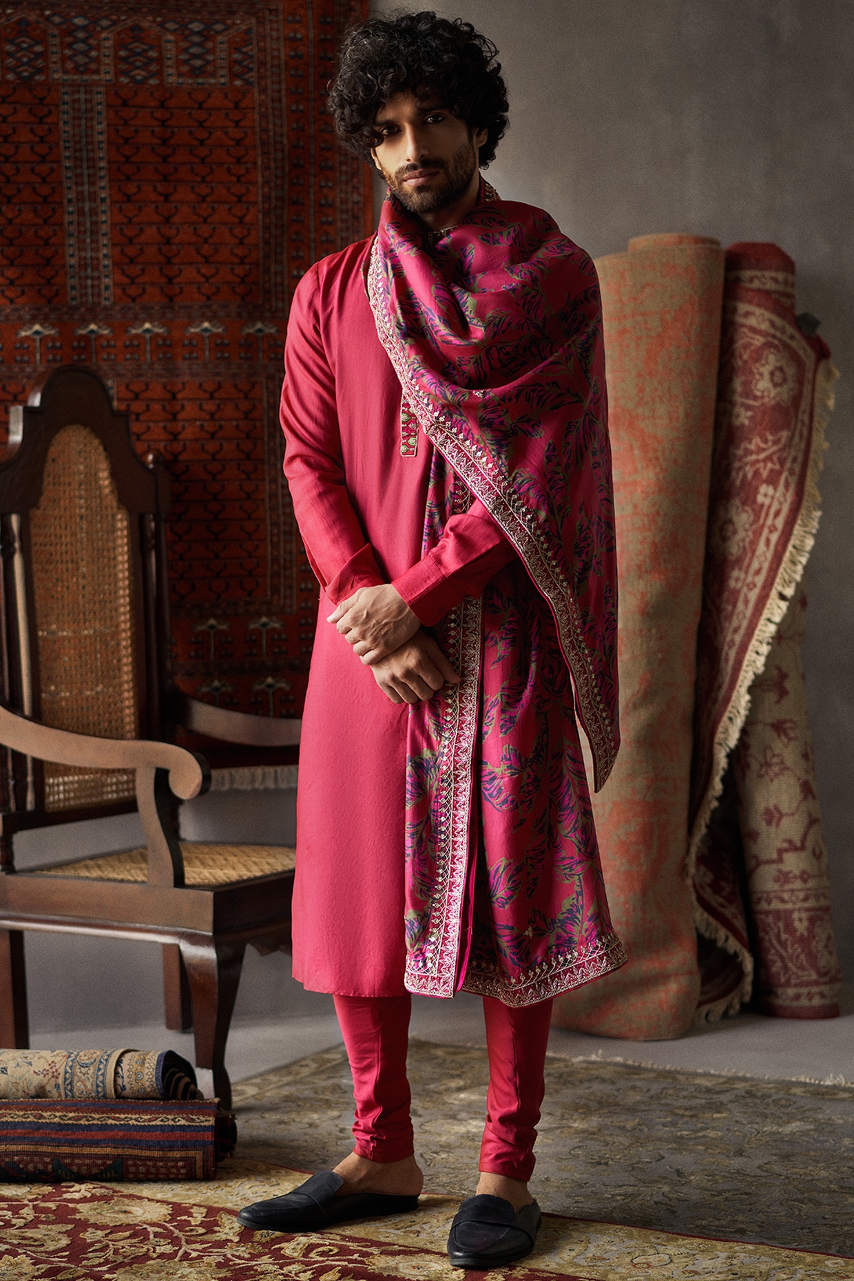 Tussar Silk Hand Block Print Long Kurtis Salwar Dupatta Set