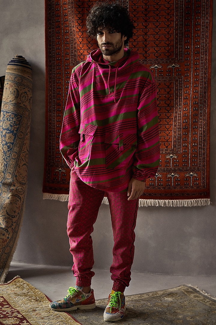 Cherry Red Oversized Hoodie With Pants by Punit Balana Men