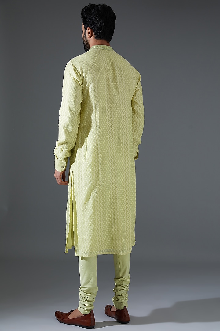 Mint Chanderi Silk Embroidered Kurta Set by Punit Balana Men at Pernia's Pop Up Shop