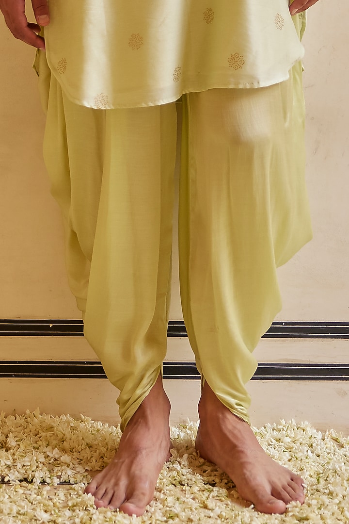 Mint Chanderi Silk Printed & Embroidered Kurta Set by Punit Balana Men at Pernia's Pop Up Shop