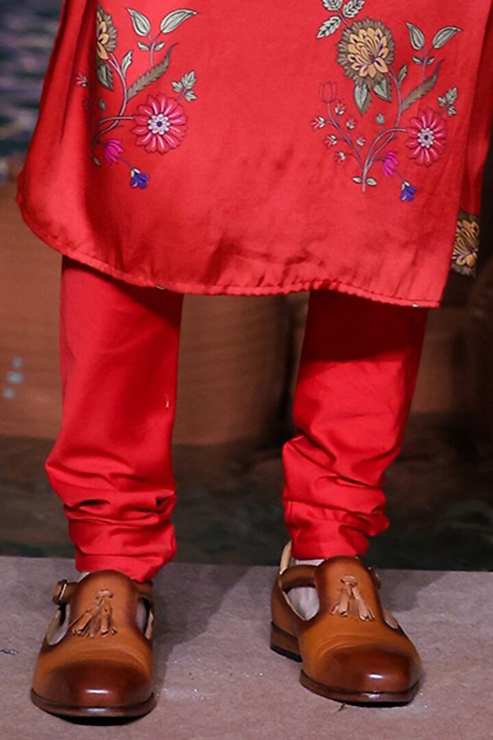 Surkh Laal Satin Silk Marodi Embroidered Jacket Set by Punit Balana Men at Pernia's Pop Up Shop