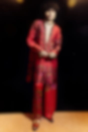 Surkh Laal Organza Silk Printed & Resham Work Kurta Set by Punit Balana Men at Pernia's Pop Up Shop