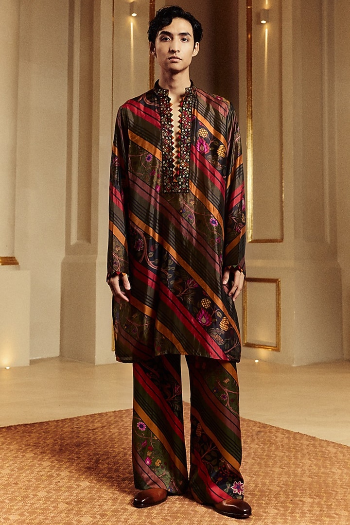 Multi-Colored Organza Silk Resham Work Kurta Set by Punit Balana Men at Pernia's Pop Up Shop