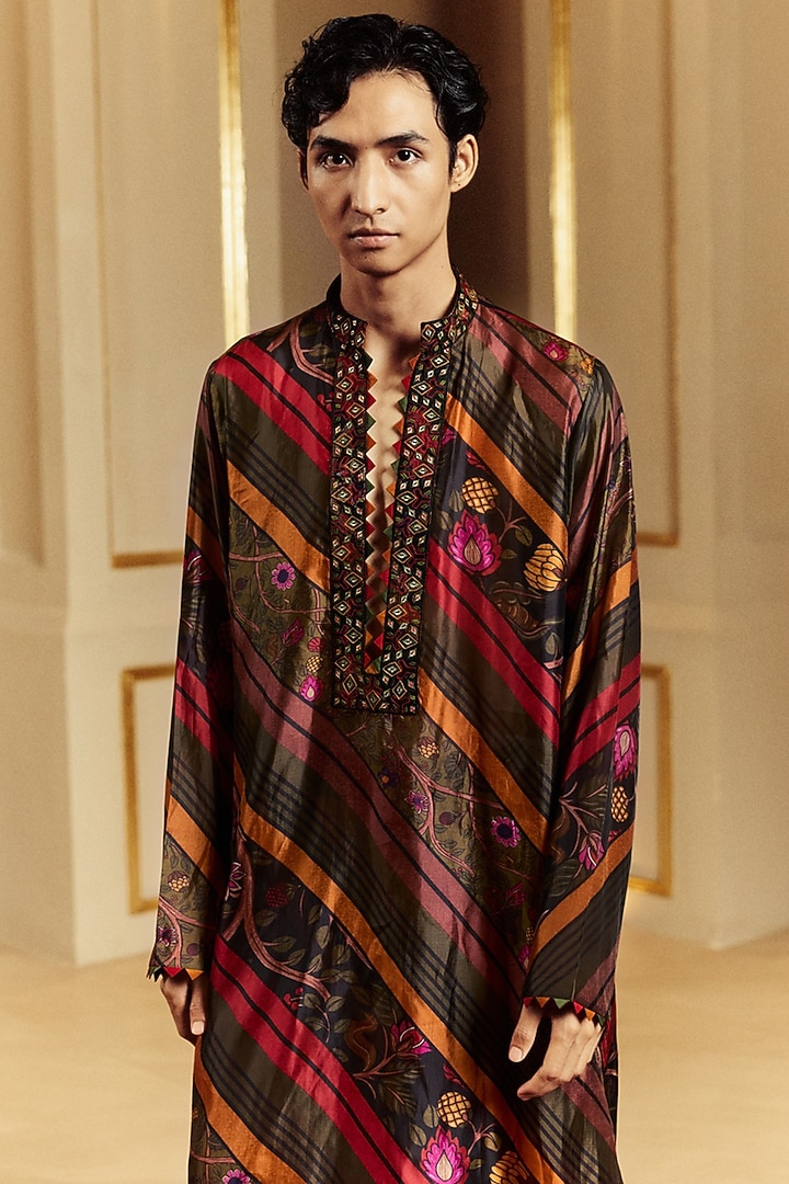 Multi-Colored Organza Silk Resham Work Kurta Set by Punit Balana Men at Pernia's Pop Up Shop