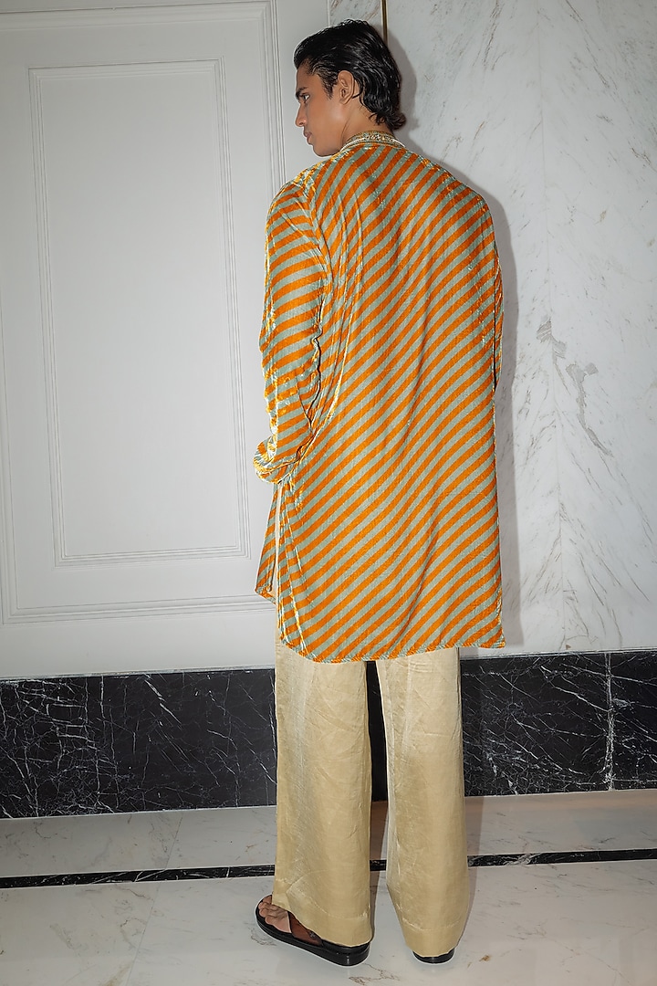 Mustard Organza Silk Resham Embroidered Kurta Set by Punit Balana Men at Pernia's Pop Up Shop