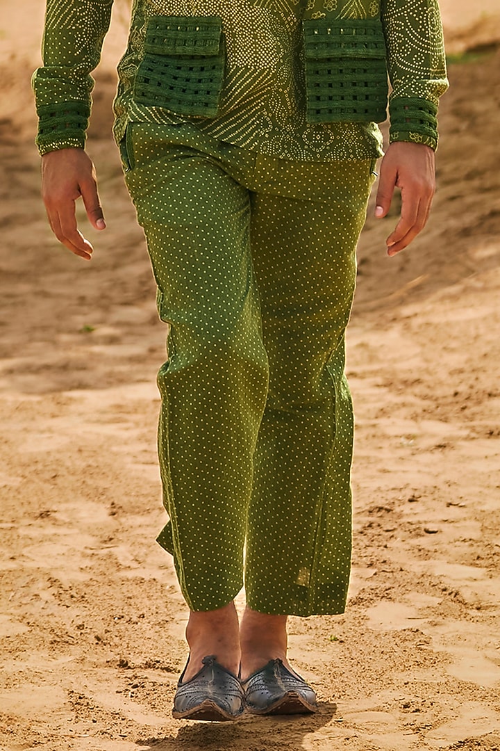 Green Linen Printed Pant Set by Punit Balana Men at Pernia's Pop Up Shop