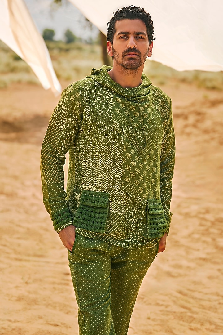 Green Linen Printed Pant Set by Punit Balana Men at Pernia's Pop Up Shop