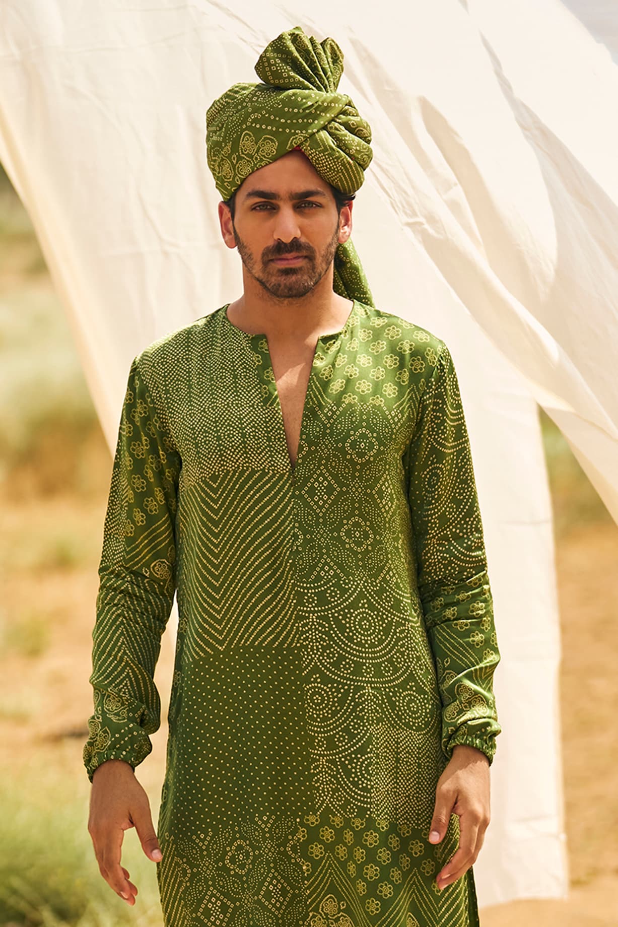 Bandhan Pima Satin Green Kurta Set