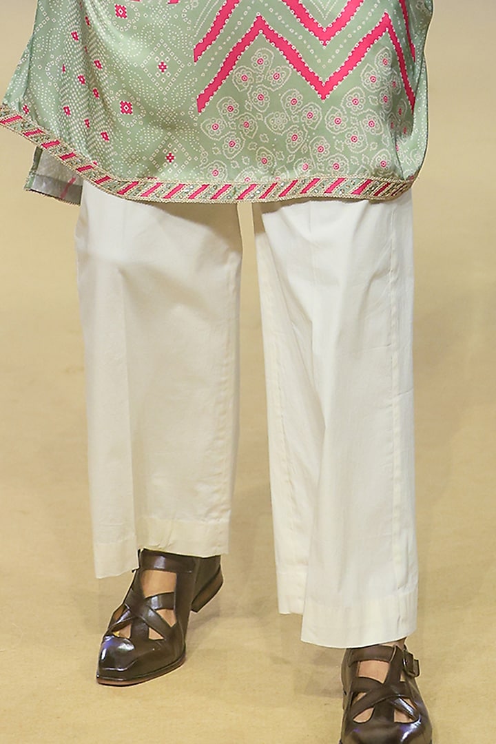 Sage Green Satin Silk Printed & Marodi Work Kurta Set by Punit Balana Men at Pernia's Pop Up Shop