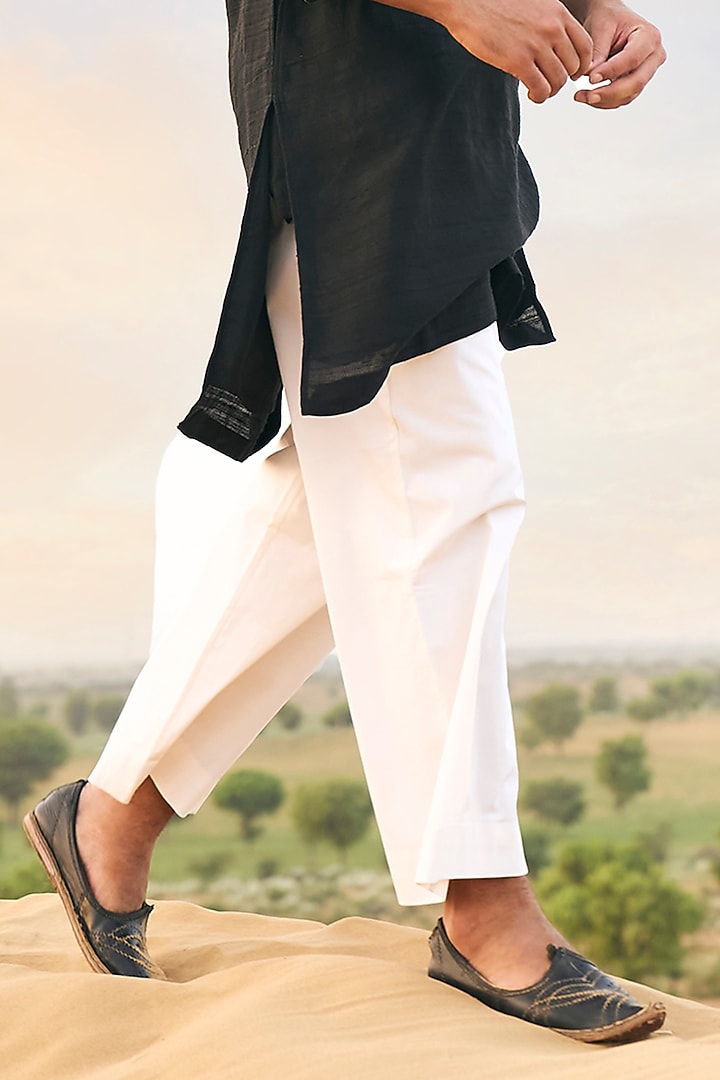 Black Tussar Silk Mirror Embroidered Kurta Set by Punit Balana Men at Pernia's Pop Up Shop