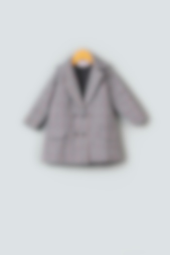 Grey & Black Checkered Blazer For Girls by Pankhuri by Priyanka - Kids at Pernia's Pop Up Shop