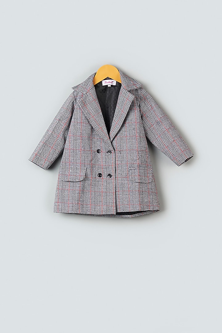 Grey & Black Checkered Blazer For Girls by Pankhuri by Priyanka - Kids at Pernia's Pop Up Shop