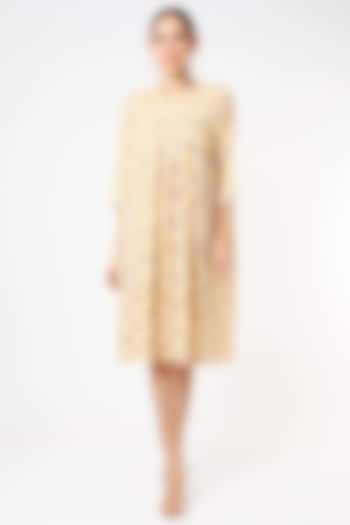 Cream-Yellow Hand Block Printed Dress by Label Pankhuri by Priyanka