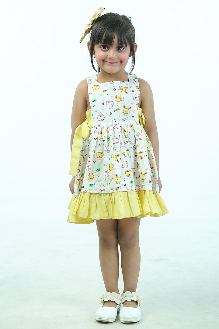 Yellow & White Poplin Cotton Printed Dress For Girls by Pankhuri by Priyanka - Kids at Pernia's Pop Up Shop