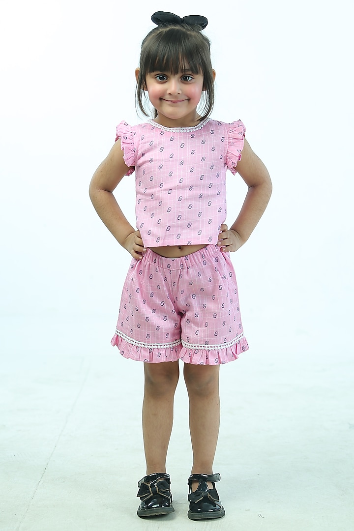 Pink Poplin Cotton Co-Ord Set For Girls by Pankhuri by Priyanka - Kids at Pernia's Pop Up Shop