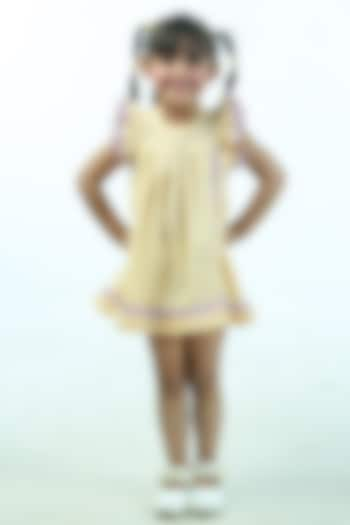 Lemon Yellow & White Cambric Cotton Striped Dress For Girls by Pankhuri by Priyanka - Kids at Pernia's Pop Up Shop