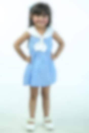 Blue Cambric Cotton Striped Dress For Girls by Pankhuri by Priyanka - Kids at Pernia's Pop Up Shop