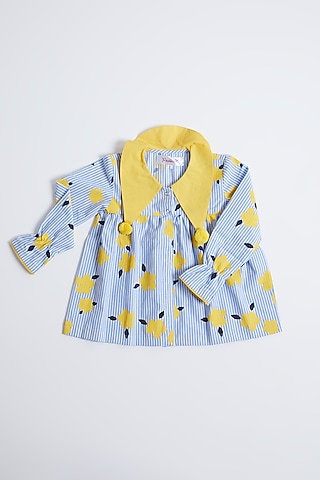 Blue & Yellow Printed Top For Girls by Pankhuri by Priyanka - Kids