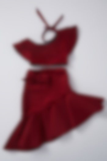 Maroon Frilled Skirt Set For Girls by Pankhuri by Priyanka - Kids