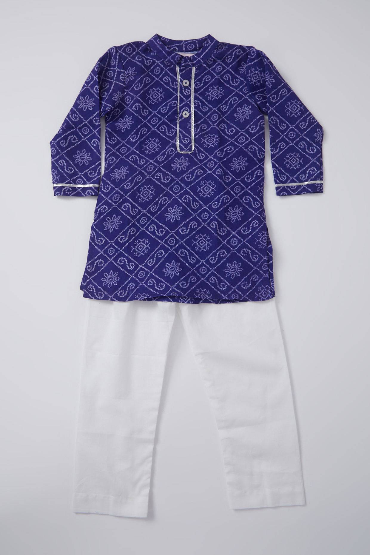 Blue Bandhani Printed Kurta Set For Boys by Pankhuri by Priyanka - Kids at Pernia's Pop Up Shop
