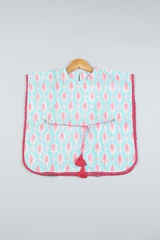 Sea Green Printed Kaftan Dress For Girls by Pankhuri by Priyanka - Kids