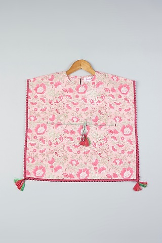 Pink Printed Kaftan Dress For Girls by Pankhuri by Priyanka - Kids